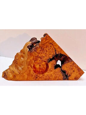 Burl Wood Tealight  Holder Signed (See Photo)  Hand Made In Canada